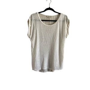 Ambra Women SZ M Ivory Crochet Back Made in Italy Cuff Cap Sleeve Pullover Top